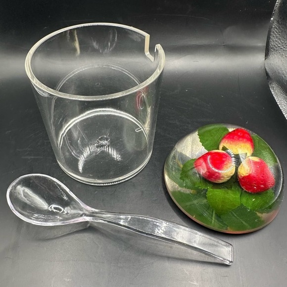 Vintage Lucite Strawberry Jelly Jar w/Spoon Retro MCM - Picture 2 of 7
